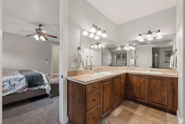 13299 S Laurel Park Ln, Draper, UT 84020 - ensuite bathroom featuring double vanity, a sink, a ceiling fan, and ensuite bath