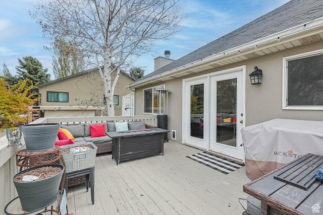 888 W Vahe St S, Draper, UT 84020 - wooden terrace with an outdoor living space with a fire pit and visible vents