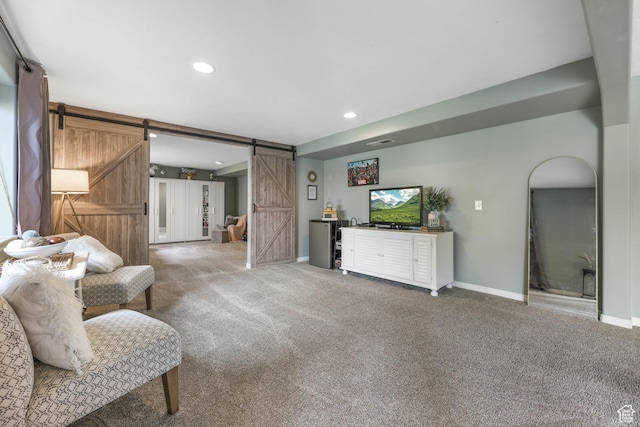 888 W Vahe St S, Draper, UT 84020 - sitting room with a barn door, baseboards, carpet flooring, and recessed lighting