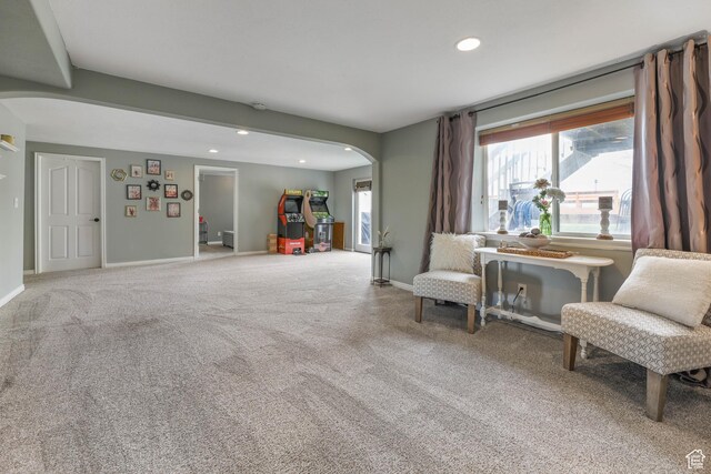888 W Vahe St S, Draper, UT 84020 - sitting room with carpet, baseboards, arched walkways, and recessed lighting