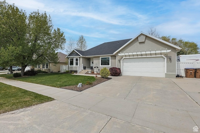 888 W Vahe St S, Draper, UT 84020 - ranch-style house with a garage, driveway, a front yard, and stucco siding