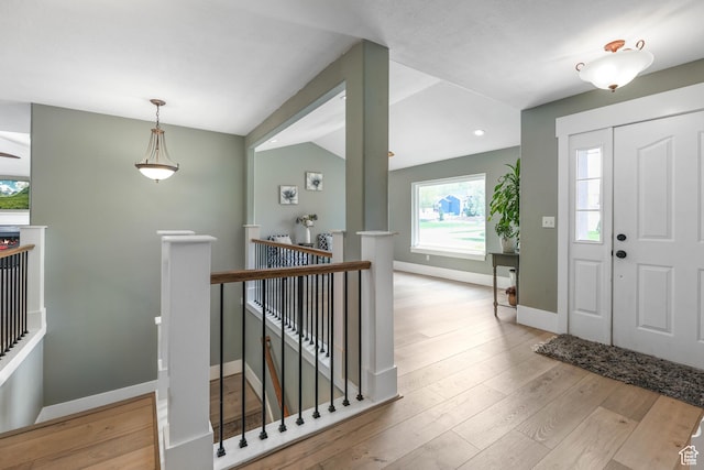 888 W Vahe St S, Draper, UT 84020 - foyer entrance featuring wood finished floors, lofted ceiling, and baseboards