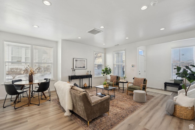 living room featuring light wood-type flooring