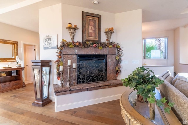 living room with light hardwood / wood-style floors