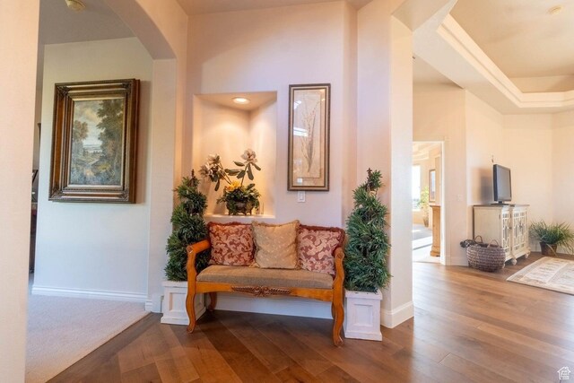 sitting room with hardwood / wood-style floors
