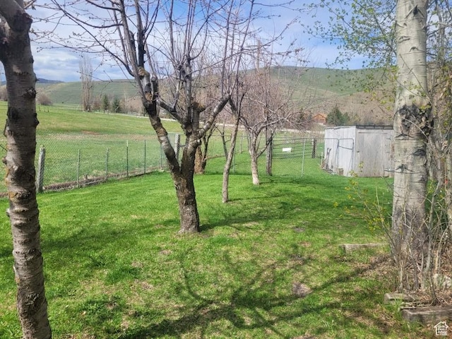 7455 N Capitol Hill Rd, Preston, ID 83263 - view of yard with a storage unit, an outbuilding, and fence