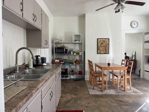173 N K St E, Salt Lake City, UT 84103 - kitchen featuring sink, white cabinets, and ceiling fan