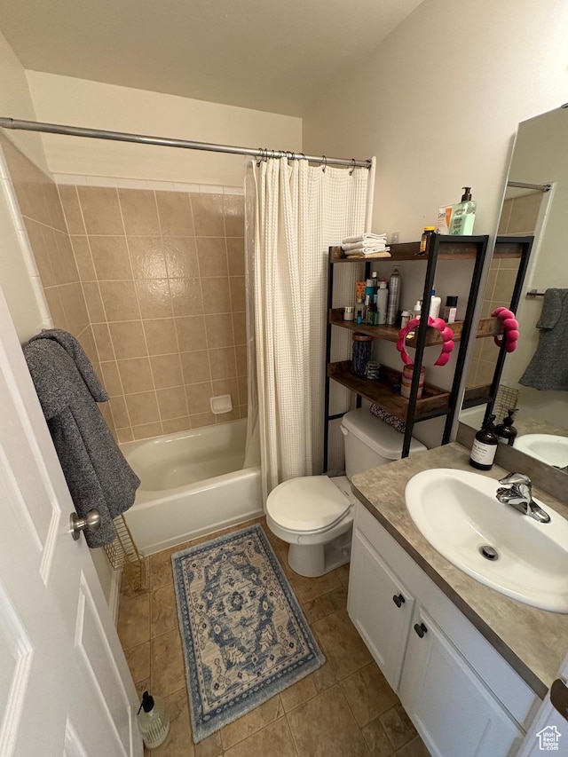 840 N Great View Dr E, Morgan, UT 84050 - bathroom featuring tile patterned flooring, shower / tub combo with curtain, toilet, and vanity