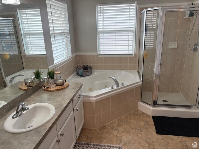 840 N Great View Dr E, Morgan, UT 84050 - bathroom featuring a stall shower, plenty of natural light, vanity, and a whirlpool tub