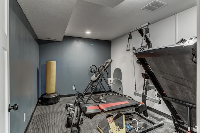 720 S 700 E, Mount Pleasant, UT 84647 - exercise area with visible vents, a textured ceiling, baseboards, and carpet