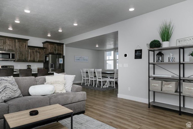 356 W Rendezvous Way, Garden City, UT 84028 - living room featuring dark wood-type flooring and a textured ceiling