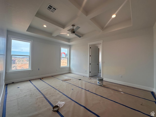 1589 S 4000 W Unit 12, Hurricane, UT 84737 - unfurnished bedroom with coffered ceiling, recessed lighting, a ceiling fan, and beam ceiling