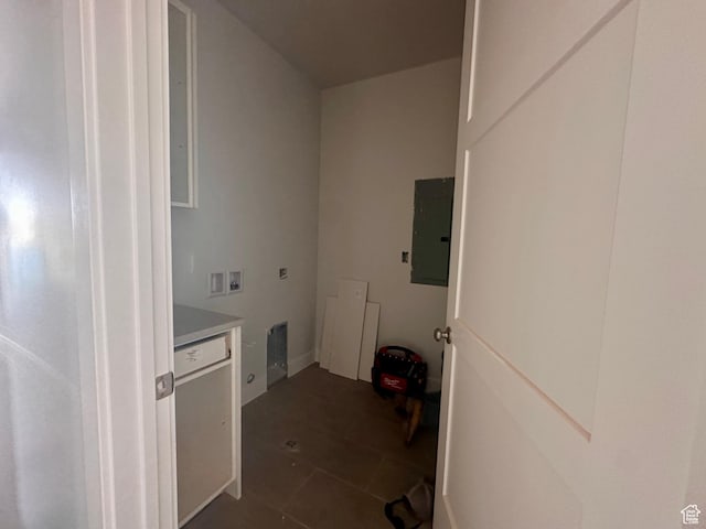 1589 S 4000 W Unit 12, Hurricane, UT 84737 - washroom featuring electric panel, hookup for a washing machine, and dark tile patterned floors