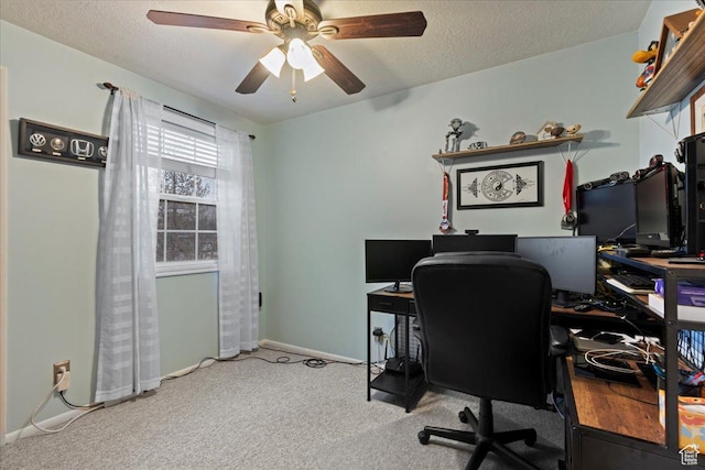 271 Brookfield Ln, Centerville, UT 84014 - office space with baseboards, carpet, a ceiling fan, and a textured ceiling