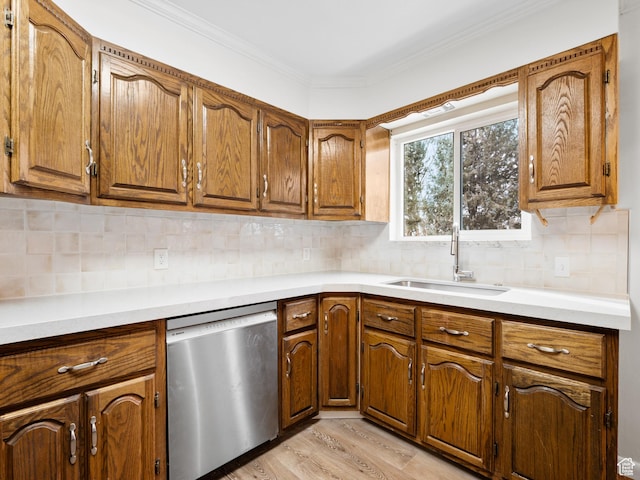 575 E 500 N, Pleasant Grove, UT 84062 - kitchen featuring stainless steel dishwasher, light countertops, a sink, and brown cabinets