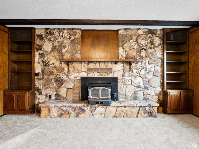 575 E 500 N, Pleasant Grove, UT 84062 - unfurnished living room featuring beamed ceiling, carpet, and a textured ceiling