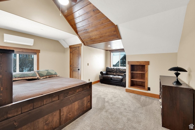 9284 E Tree Top Cir Unit 856, Heber City, UT 84032 - carpeted bedroom featuring a wall mounted AC, lofted ceiling, and baseboards