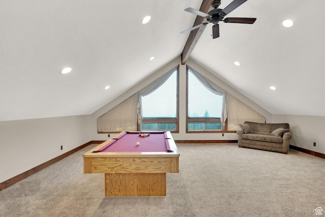 9284 E Tree Top Cir Unit 856, Heber City, UT 84032 - rec room with carpet floors, baseboards, billiards table, ceiling fan, and recessed lighting