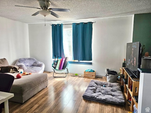 289 E 400 N, Parowan, UT 84761 - living area with a textured ceiling, a ceiling fan, and wood finished floors