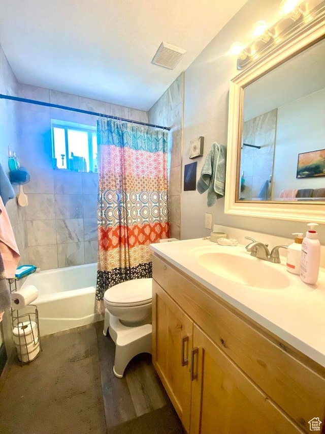289 E 400 N, Parowan, UT 84761 - full bathroom featuring vanity, shower / bath combo, and toilet