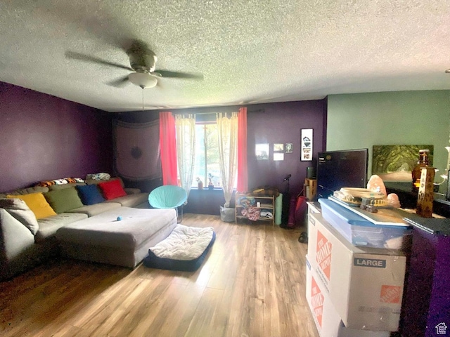 289 E 400 N, Parowan, UT 84761 - living room with a textured ceiling, light hardwood / wood-style flooring, and ceiling fan