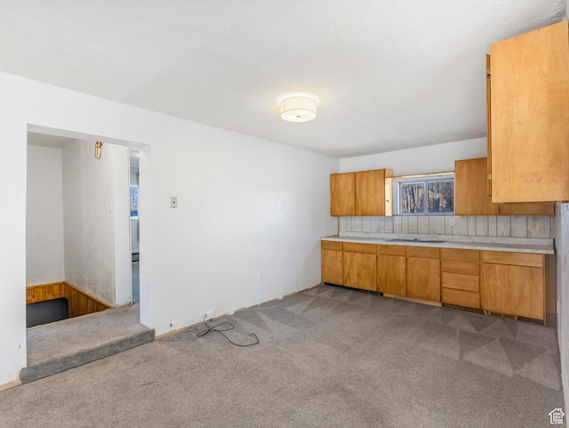 kitchen with light carpet