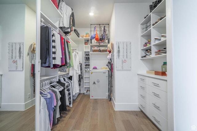 spacious closet featuring light hardwood / wood-style floors