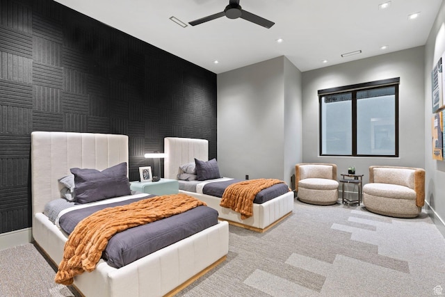 20 N Cliffside Dr, Washington, UT 84780 - carpeted bedroom featuring ceiling fan, an accent wall, baseboards, and recessed lighting