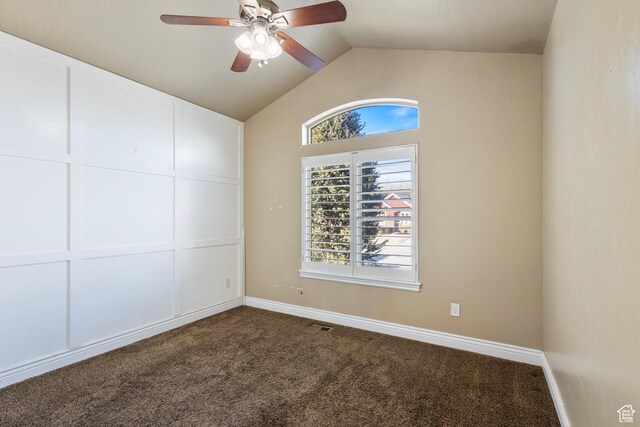 11513 S Jackson Downs Way S, Jordan, UT 84095 - carpeted empty room with ceiling fan, a healthy amount of sunlight, and vaulted ceiling