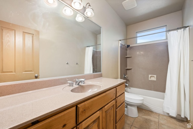 3523 S Desert Hills Dr, St George, UT 84790 - bathroom with toilet, shower / tub combo, vanity, and tile patterned floors