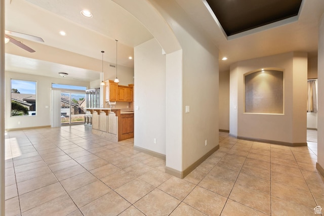 3523 S Desert Hills Dr, St George, UT 84790 - interior space featuring arched walkways, light tile patterned flooring, and recessed lighting