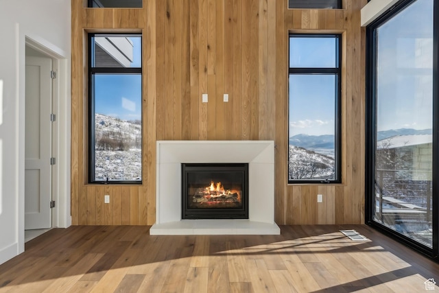2738 Longspur Ln, Park City, UT 84098 - room details featuring a mountain view, hardwood / wood-style flooring, and wood walls