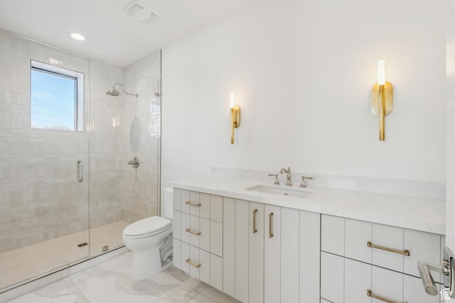 2738 Longspur Ln, Park City, UT 84098 - bathroom featuring a shower with door, vanity, and toilet