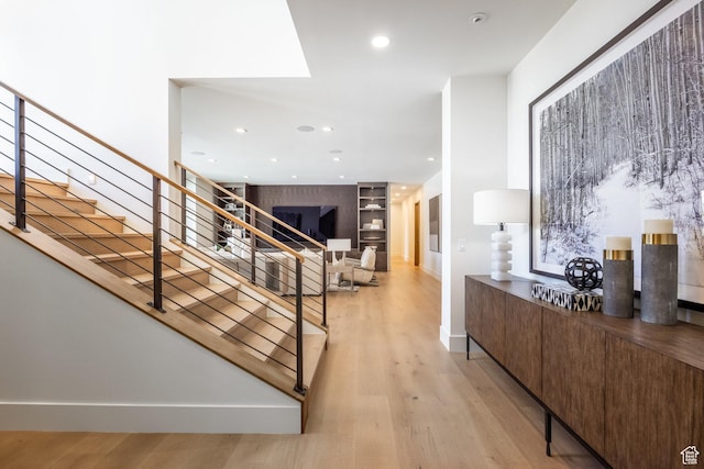 9791 N Uinta Dr, Kamas, UT 84036 - interior space with stairs, light wood-style floors, baseboards, and recessed lighting