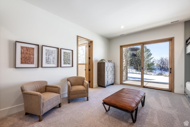 9791 N Uinta Dr, Kamas, UT 84036 - living area with visible vents, carpet, baseboards, and recessed lighting