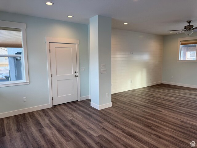 205 W 400 S, Ephraim, UT 84627 - unfurnished room featuring dark wood-style flooring, recessed lighting, baseboards, and a ceiling fan