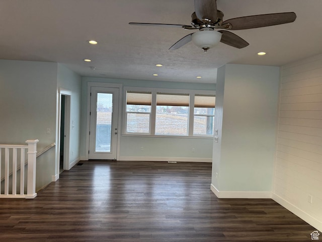 205 W 400 S, Ephraim, UT 84627 - unfurnished room with recessed lighting, baseboards, dark wood finished floors, and ceiling fan