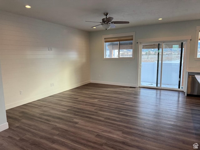 205 W 400 S, Ephraim, UT 84627 - spare room featuring baseboards, dark wood finished floors, recessed lighting, and ceiling fan