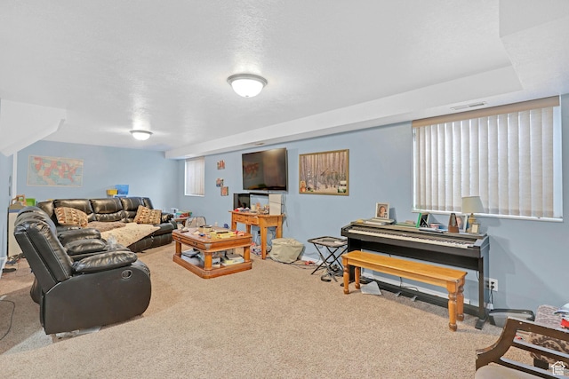 260 S 370 E, Smithfield, UT 84335 - carpeted living room featuring a textured ceiling