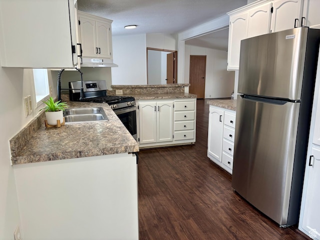 260 S 300 E, Heber City, UT 84032 - kitchen with under cabinet range hood, dark wood finished floors, white cabinets, and stainless steel appliances
