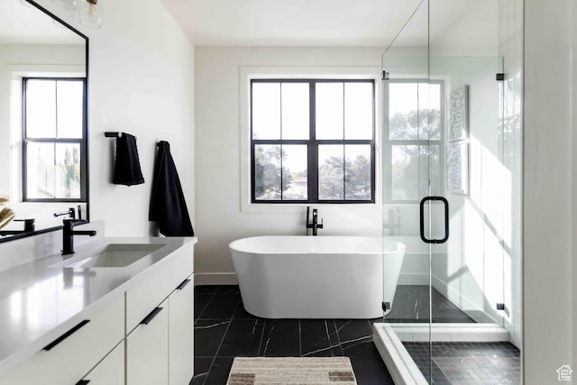1318 Mahogany Way, Park City, UT 84098 - bathroom featuring independent shower and bath, vanity, and plenty of natural light