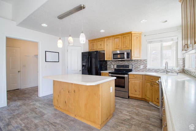 1247 S Alpine Dr, Saratoga Springs, UT 84045 - kitchen with appliances with stainless steel finishes, decorative backsplash, light wood-style flooring, and recessed lighting