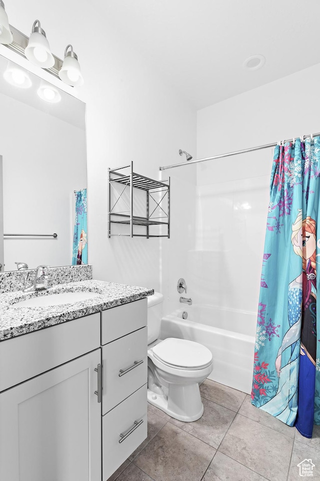 11283 S Willow Walk Dr W, South Jordan, UT 84009 - bathroom featuring vanity, shower / bath combo, toilet, and tile patterned flooring