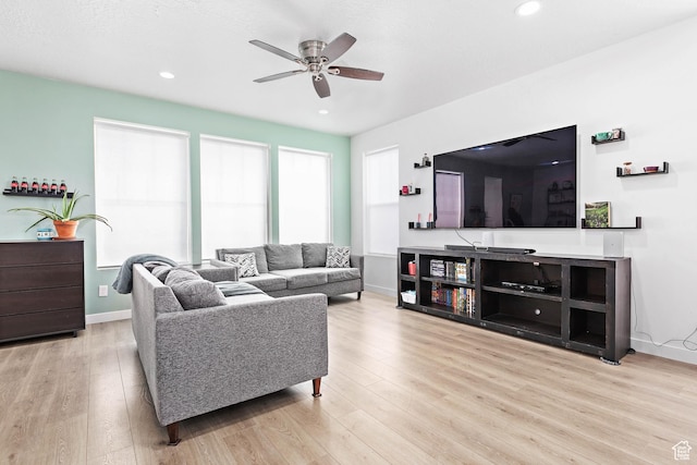 11283 S Willow Walk Dr W, South Jordan, UT 84009 - living area featuring a ceiling fan, wood finished floors, recessed lighting, and baseboards