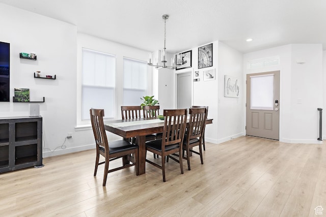 11283 S Willow Walk Dr W, South Jordan, UT 84009 - dining space with a chandelier, light wood-type flooring, baseboards, and recessed lighting