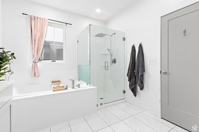 11283 S Willow Walk Dr W, South Jordan, UT 84009 - full bath featuring a shower stall, a garden tub, and recessed lighting