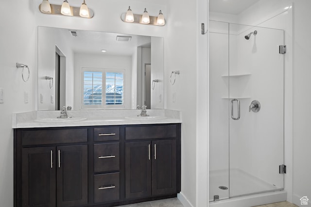 621 W 950 S, Springville, UT 84663 - bathroom featuring a sink, visible vents, double vanity, and a shower stall