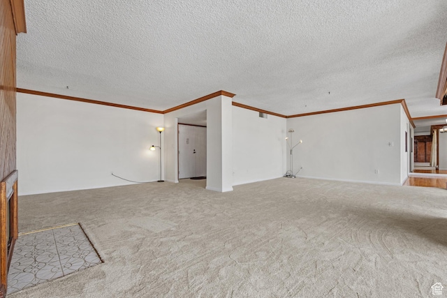 241 N Vine St W Unit 1101E, Salt Lake City, UT 84103 - unfurnished living room with light carpet, ornamental molding, and a textured ceiling