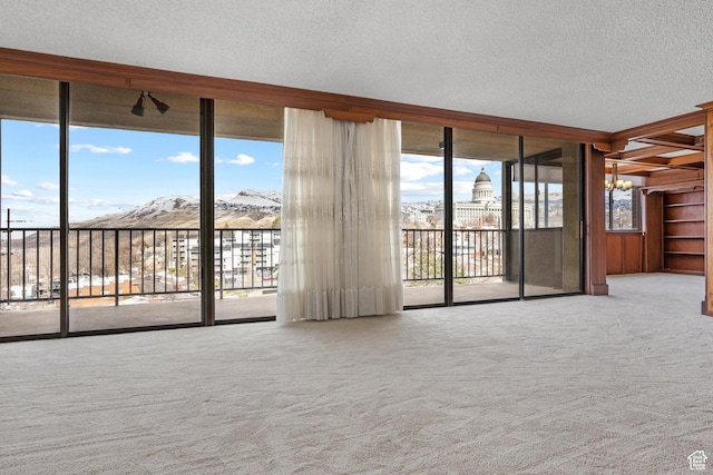 241 N Vine St W Unit 1101E, Salt Lake City, UT 84103 - carpeted spare room featuring a mountain view, floor to ceiling windows, and a textured ceiling