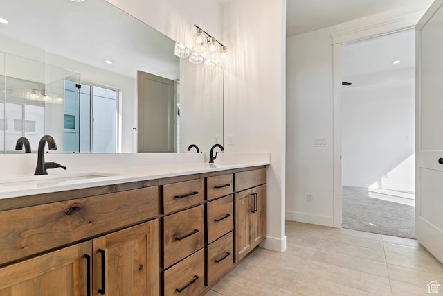 434 W 450 S Unit 815, Farmington, UT 84025 - bathroom featuring double vanity, tile patterned floors, and recessed lighting